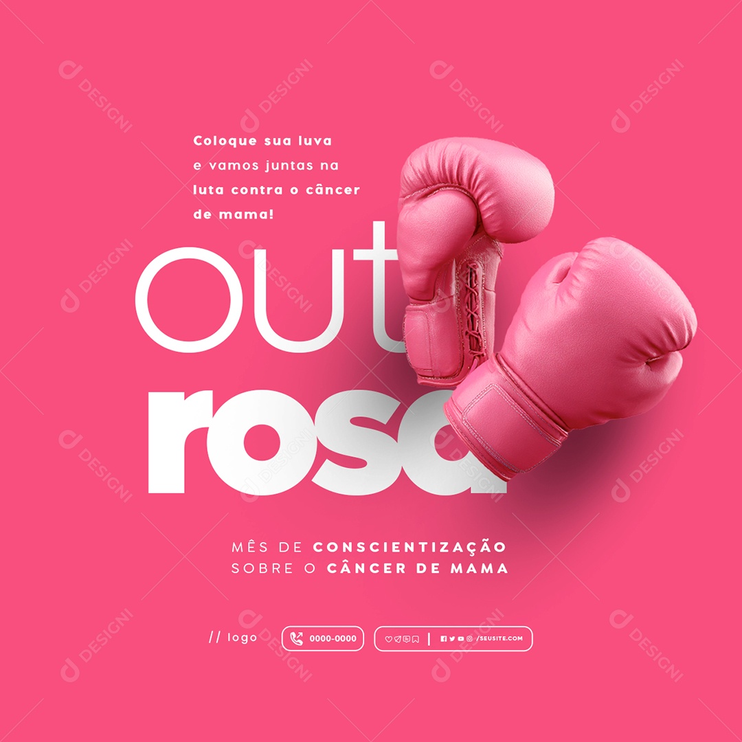 Outubro Rosa Coloque Sua Luva e Vamos Juntas Social Media PSD Editável