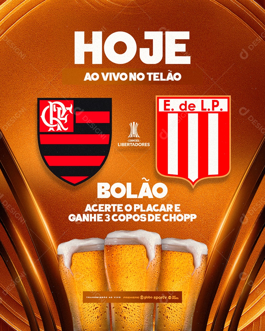 Jogo Libertadores Hoje Ao Vivo No Telão Flamengo x Estudiantes Feed Social Media PSD Editável