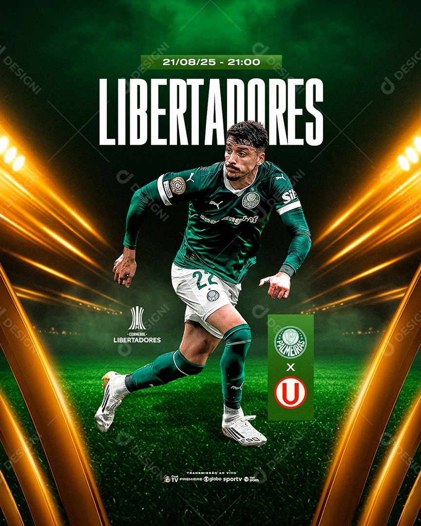 Oitavas Libertadores Palmeiras x Universitario 21 de Agosto Feed Social Media PSD Editável