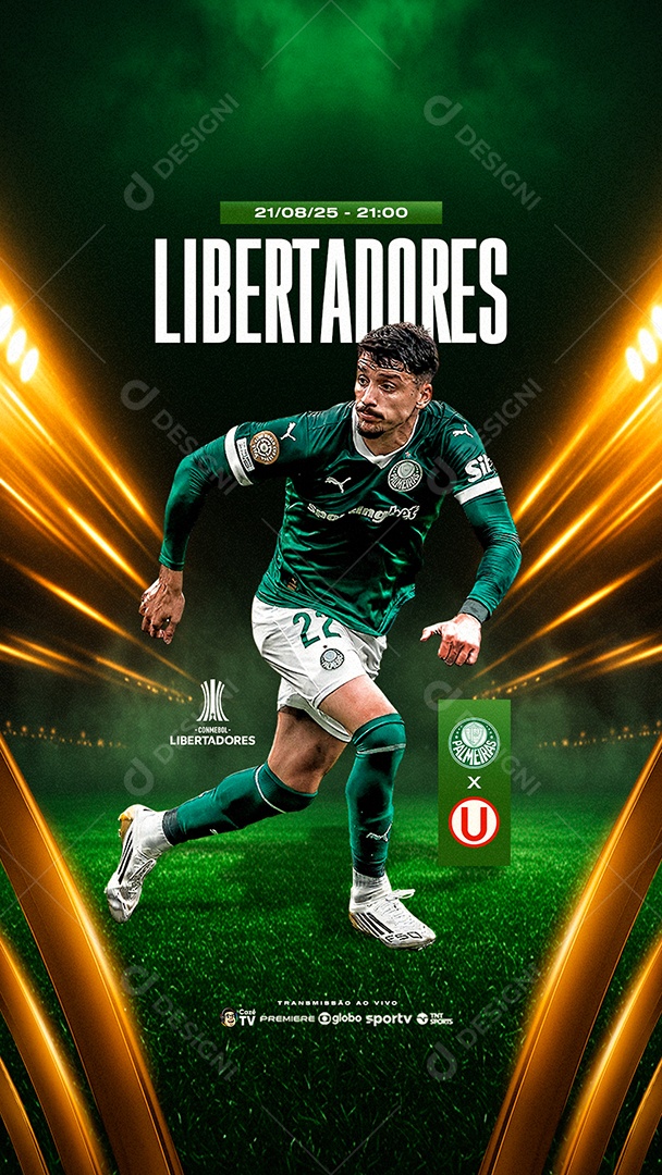 Oitavas Libertadores Palmeiras x Universitario 21 de Agosto Story Social Media PSD Editável