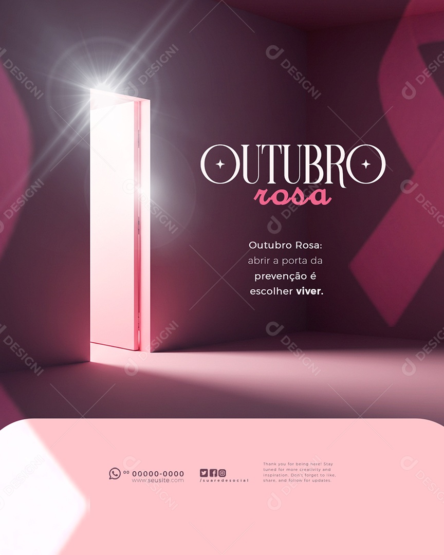 Outubro Rosa Abrir a Ponta da Prevenção é Escolher Viver Social Media PSD Editável