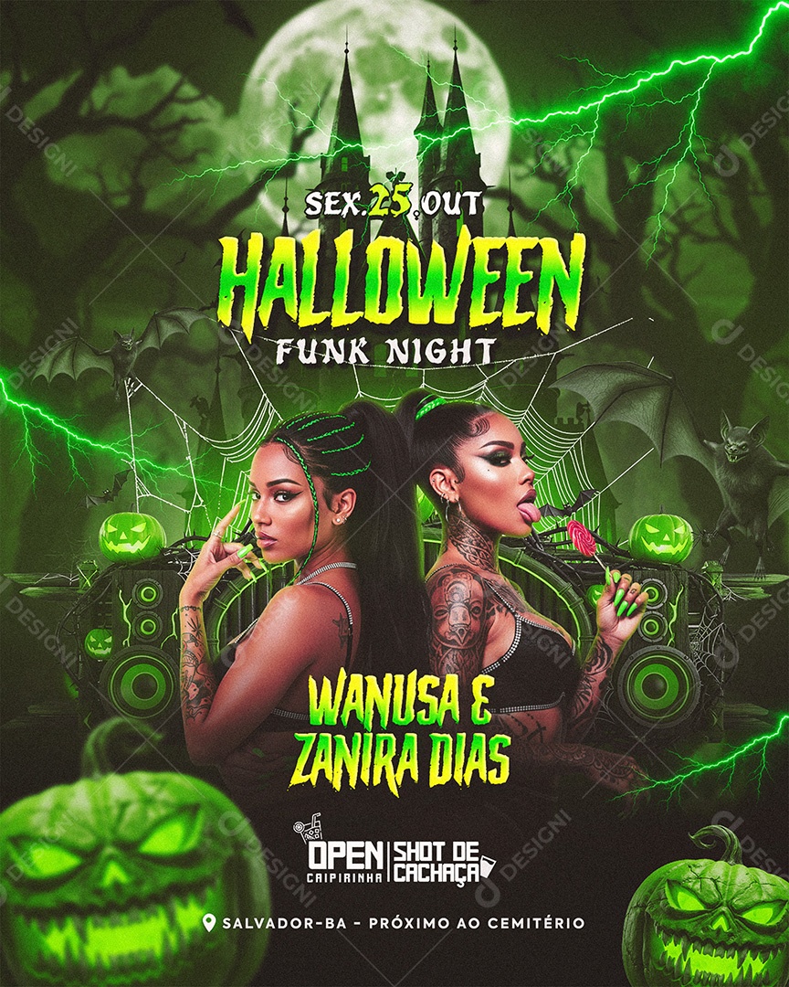 Flyer Halloween Funk Night Social Media Feed PSD Editável