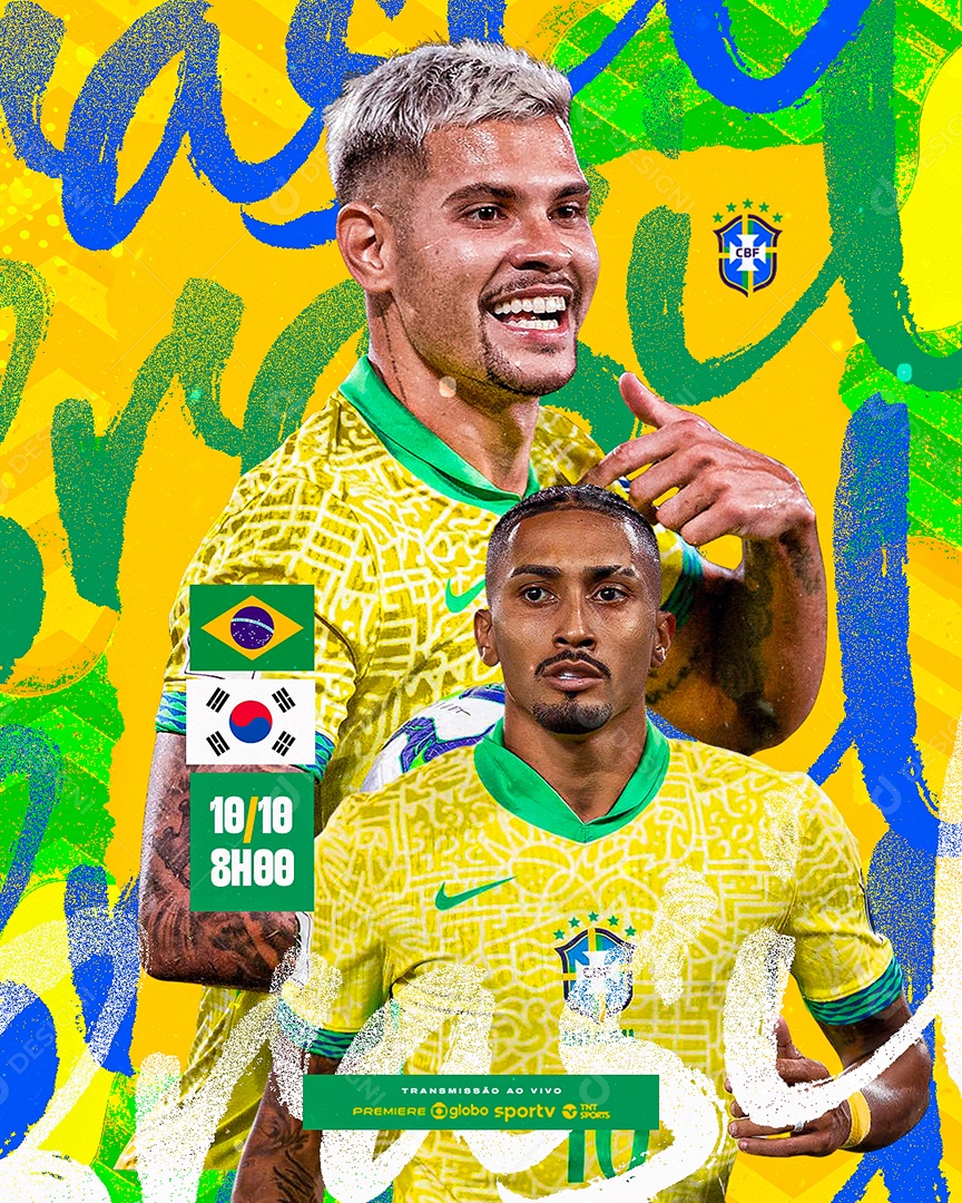 Brasil x Coreia do Sul Copa do Mundo Transmissão Ao Vivo Feed Social Media PSD Editável
