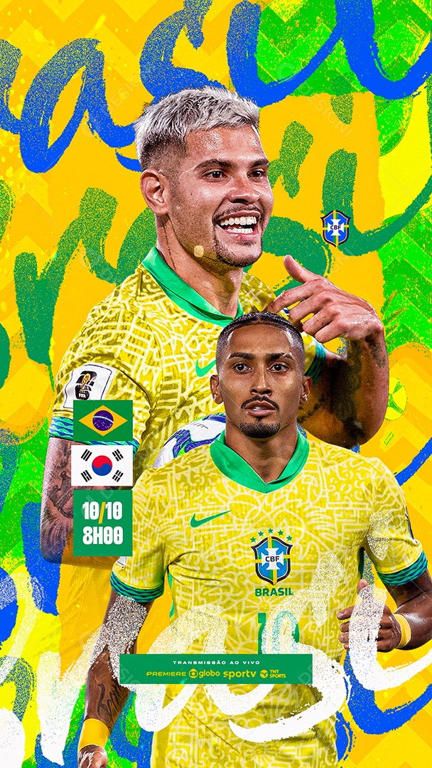 Brasil x Coreia do Sul Copa do Mundo Transmissão Ao Vivo Story Social Media PSD Editável