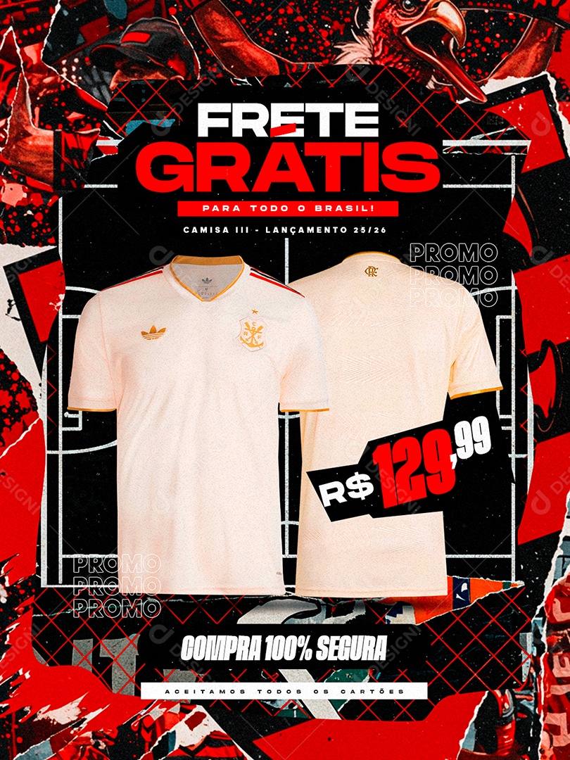 Camisa Do Flamengo Frete Grátis Para todo o Brasil Feed Social Media PSD Editável