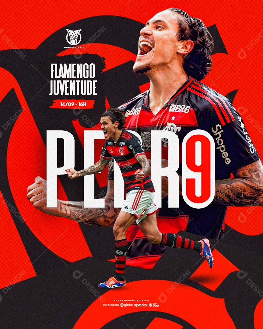 Flamengo x Juventude Campeonato Brasileirão 14 de Setembro 16h Feed Social Media PSD Editável