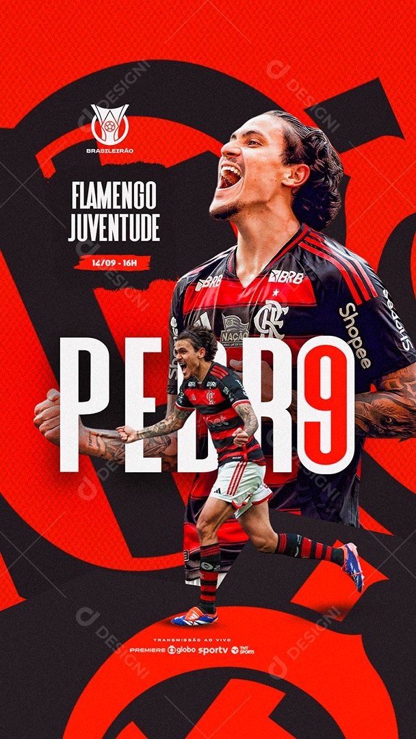 Flamengo x Juventude Campeonato Brasileirão 14 de Setembro 16h Story Social Media PSD Editável
