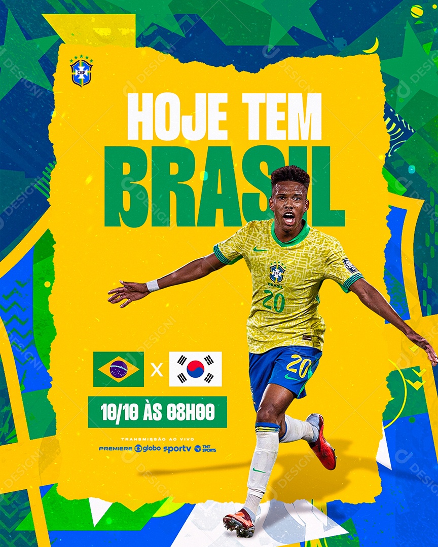 Hoje tem Brasil x Coreia do Sul 10 de Outubro as 8h Feed Social Media PSD Editável