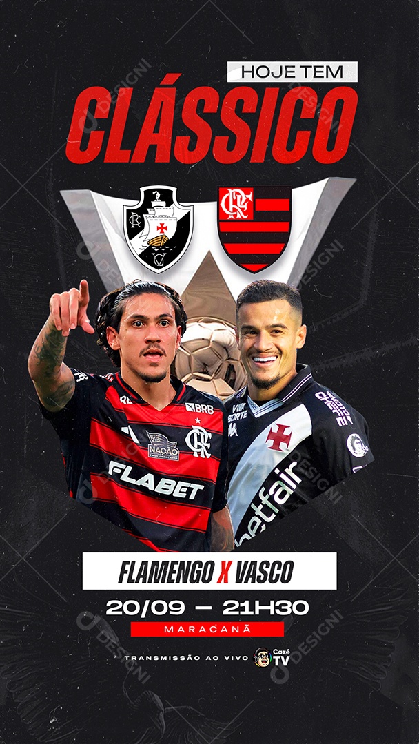 Hoje tem Clássico Flamengo x Vasco 20 de Setembro Story Social Media PSD Editável
