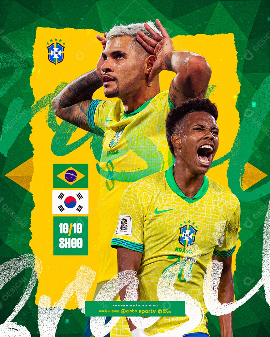 Jogo Do Brasil x Coreia do Sul 10 de Outubro as 8h00 Transmissão Ao Vivo Feed Social Media PSD Editável