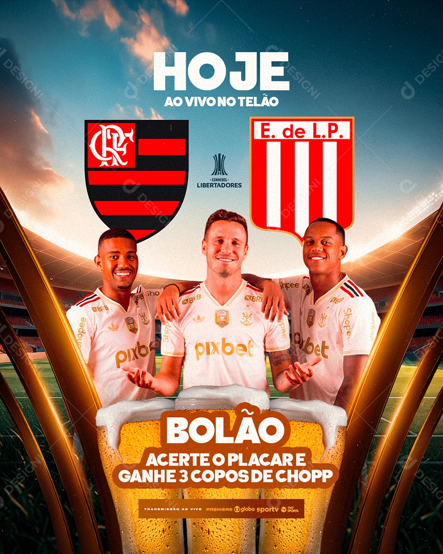 Jogo Flamengo x Estudiantes Libertadores Hoje Ao Vivo No Telão Feed Social Media PSD Editável