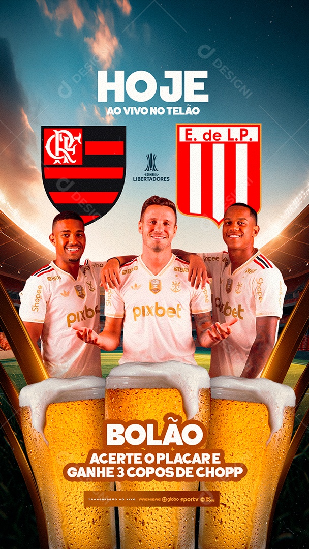 Jogo Flamengo x Estudiantes Libertadores Hoje Ao Vivo No Telão Story Social Media PSD Editável