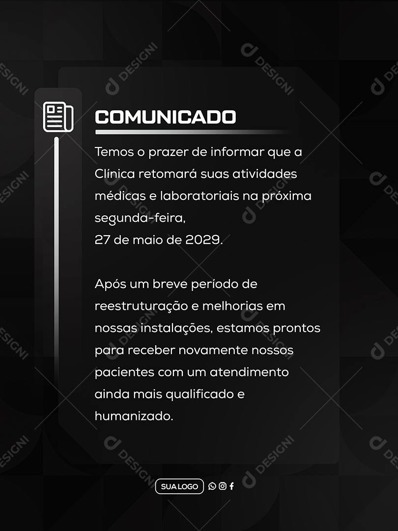 Comunicado Clinica Social Media PSD Editável