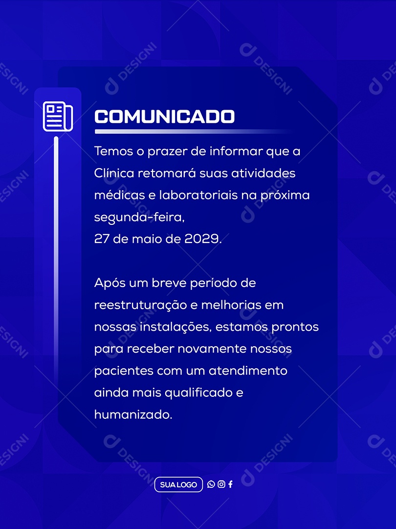 Comunicado Clinica Social Media PSD Editável