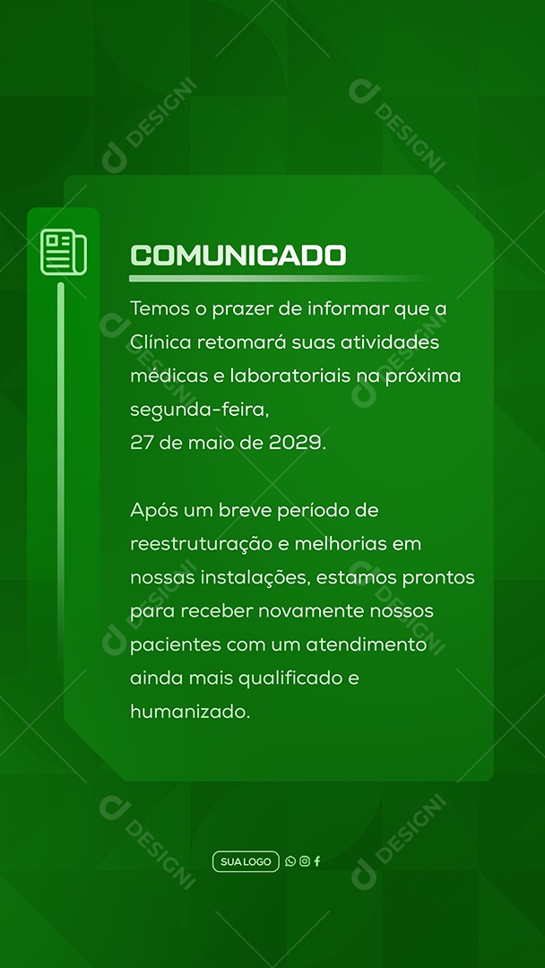 Story Comunicado Clinica Social Media PSD Editável