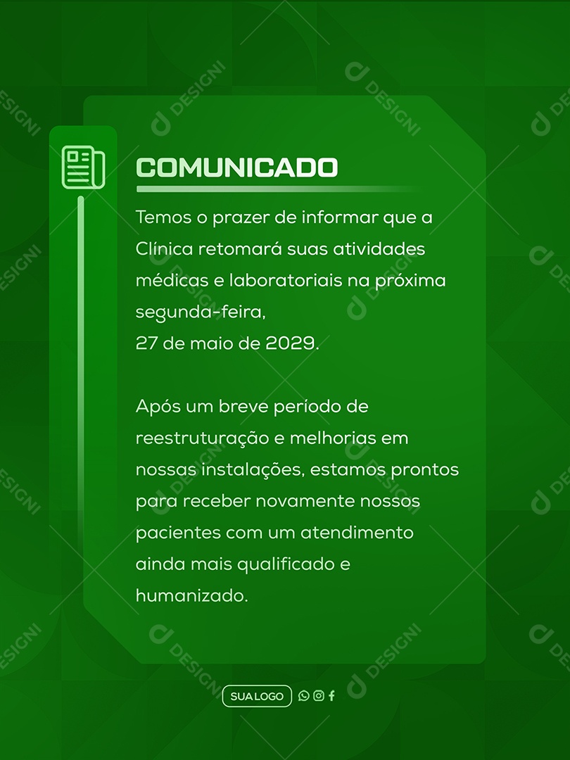 Comunicado Clinica Social Media PSD Editável
