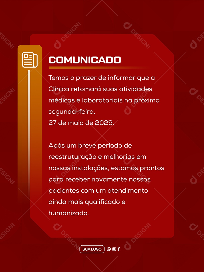 Comunicado Clinica Social Media PSD Editável