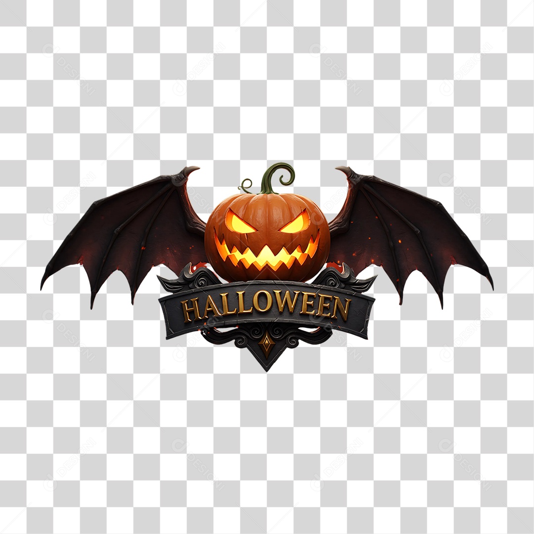 Selo 3D Halloween Abóbora PNG Transparente