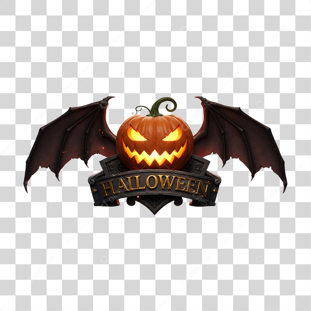 Selo 3D Halloween Abóbora PNG Transparente