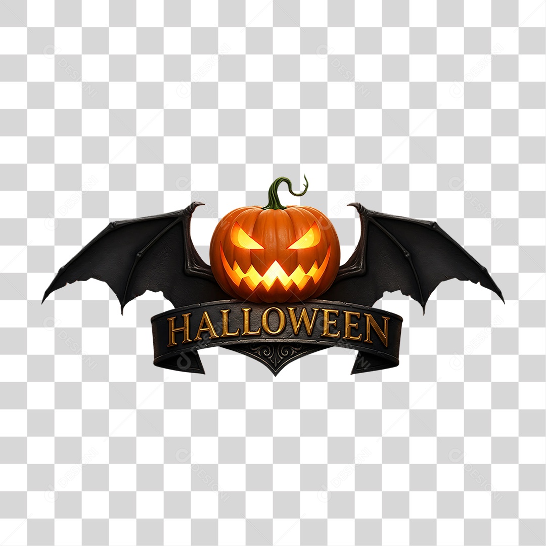 Selo 3D Halloween Abóbora PNG Transparente