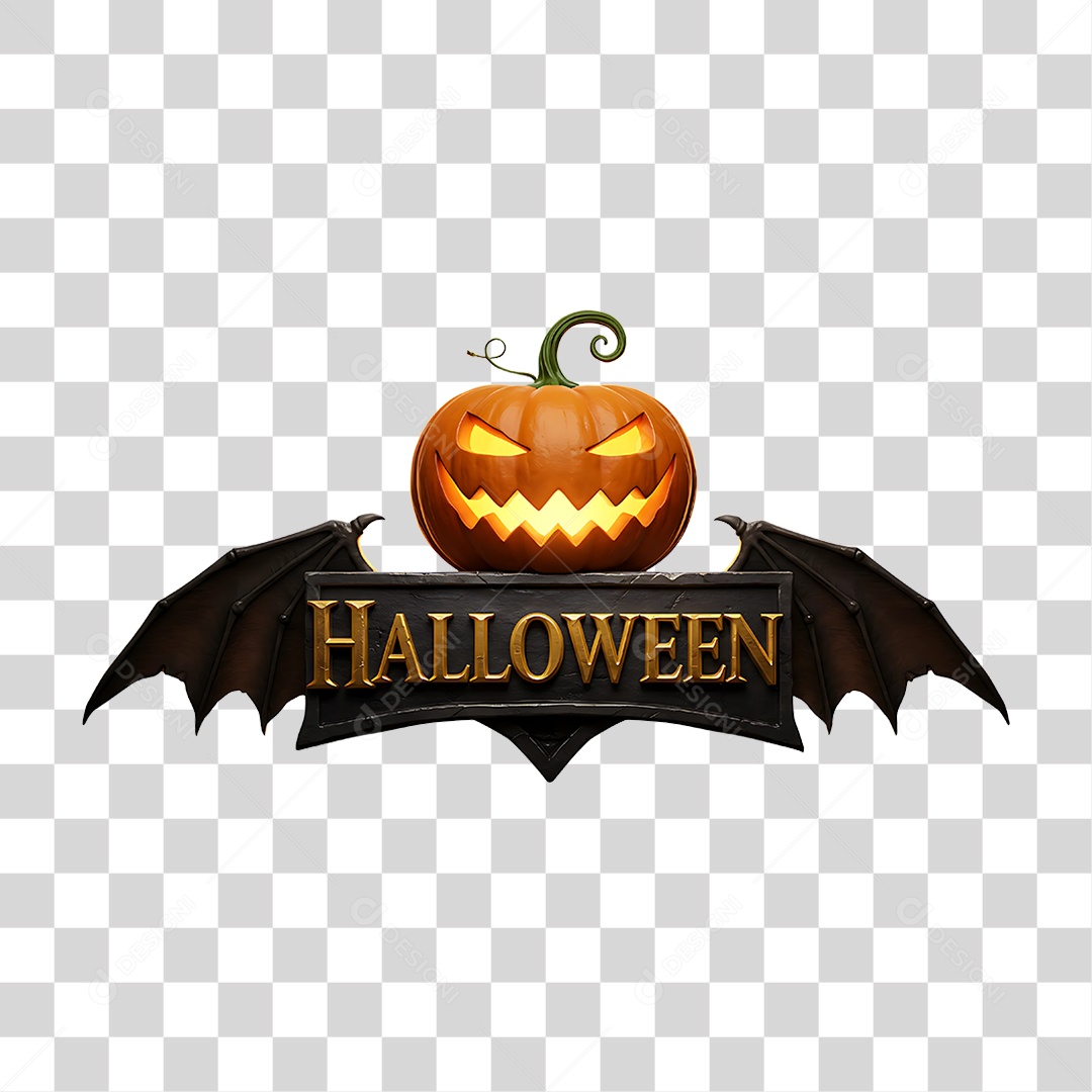 Selo 3D Halloween Abóbora PNG Transparente