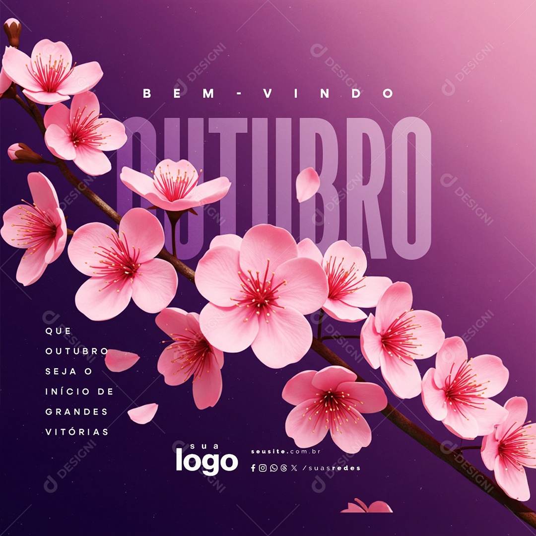 Bem Vindo Outubro Seja o Início de Grandes Vitórias Social Media PSD Editável