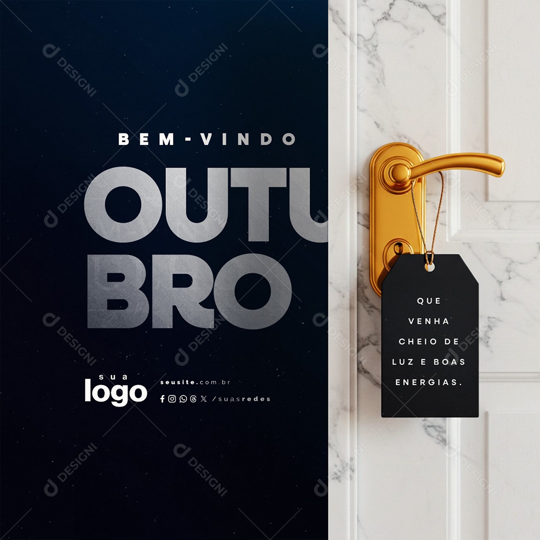 Bem Vindo Outubro Que Venha Cheio de Luz e Boas Energias Social Media PSD Editável