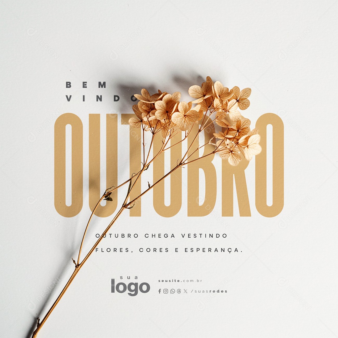Bem Vindo Outubro Chega Vestindo Flores Cores e Esperança Social Media PSD Editável