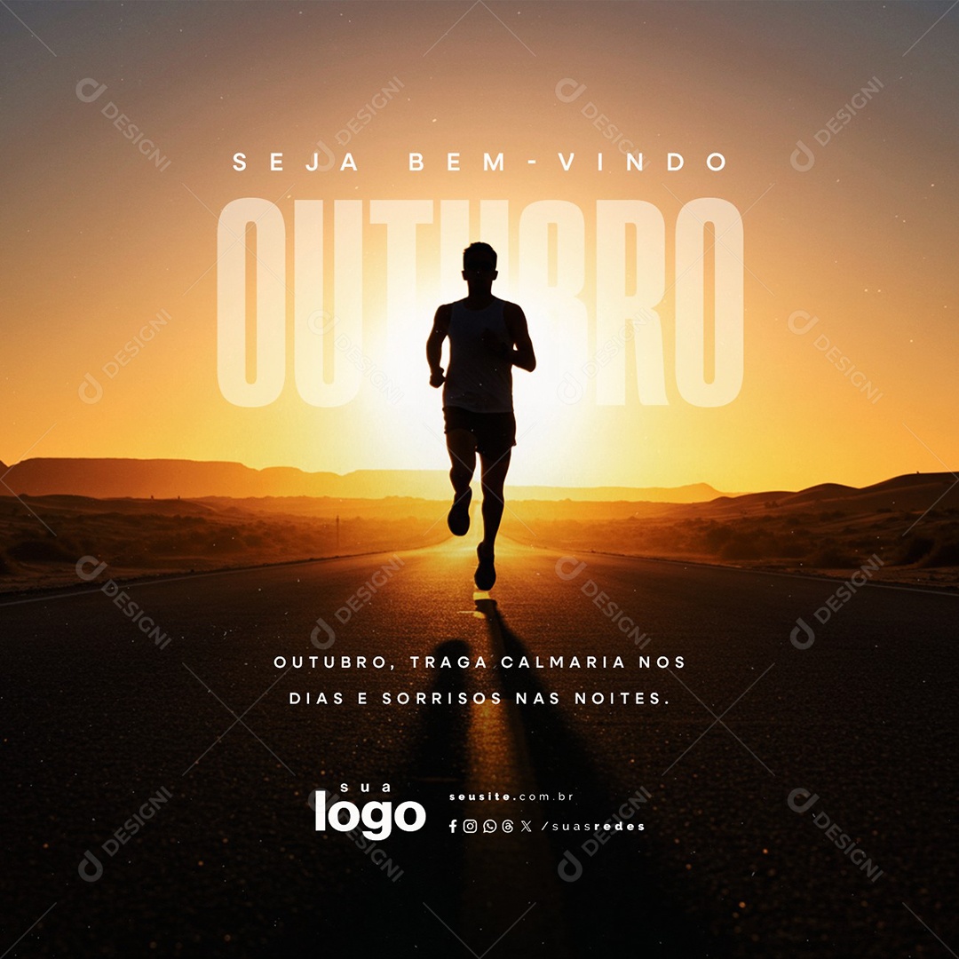 Bem Vindo Outubro Traga Calmaria nos Dias e Sorrisos Social Media PSD Editável