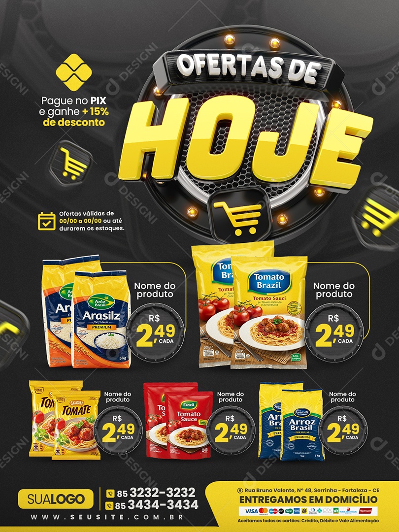 Tabloide Ofertas de Hoje Supermercado Produtos Social Media PSD Editável