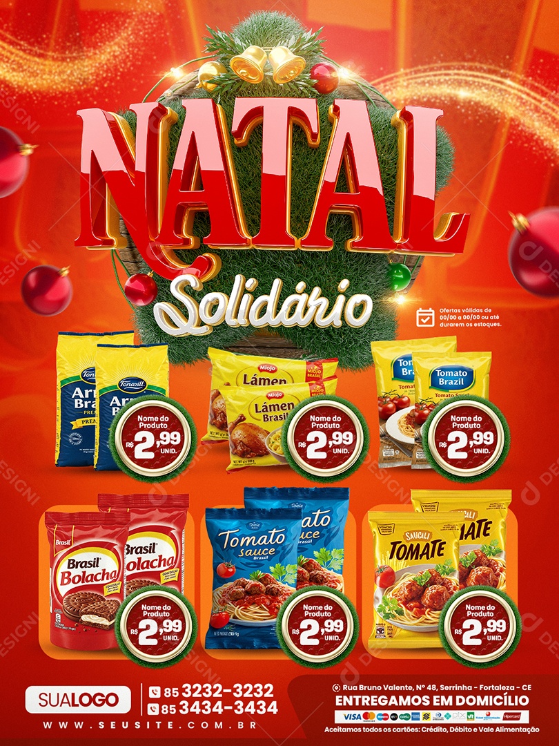 Tabloide Natal Solidário Supermercado Produtos Social Media PSD Editável