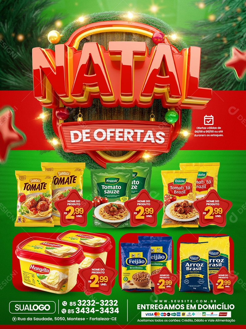 Tabloide Natal de Ofertas Supermercado Produtos Social Media PSD Editável