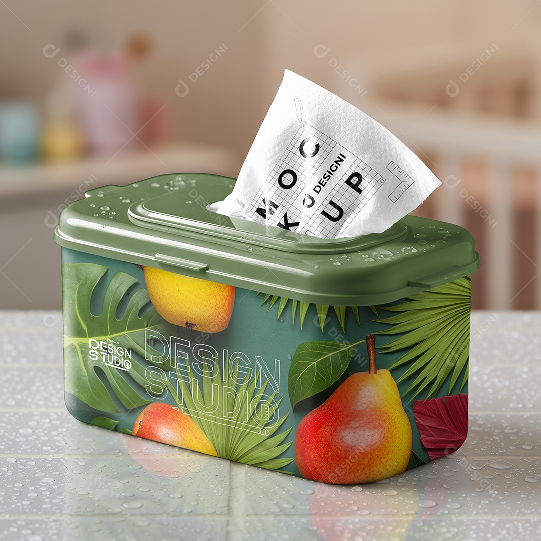 Mockup Porta Lenço Umedecido PSD Editável