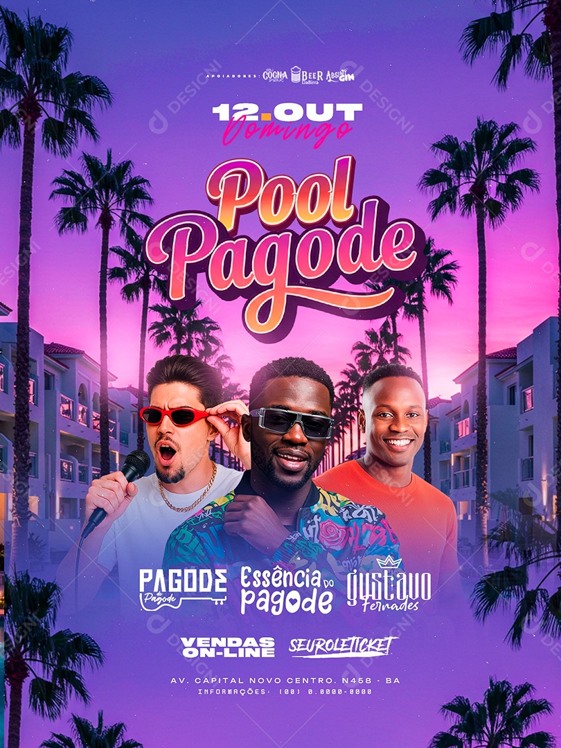 Flyer Pool Pagode Domingo Social Media PSD Editável