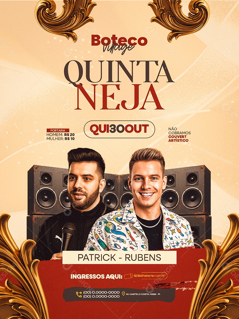 Flyer Quintaneja Boteco Vilage Social Media PSD Editável