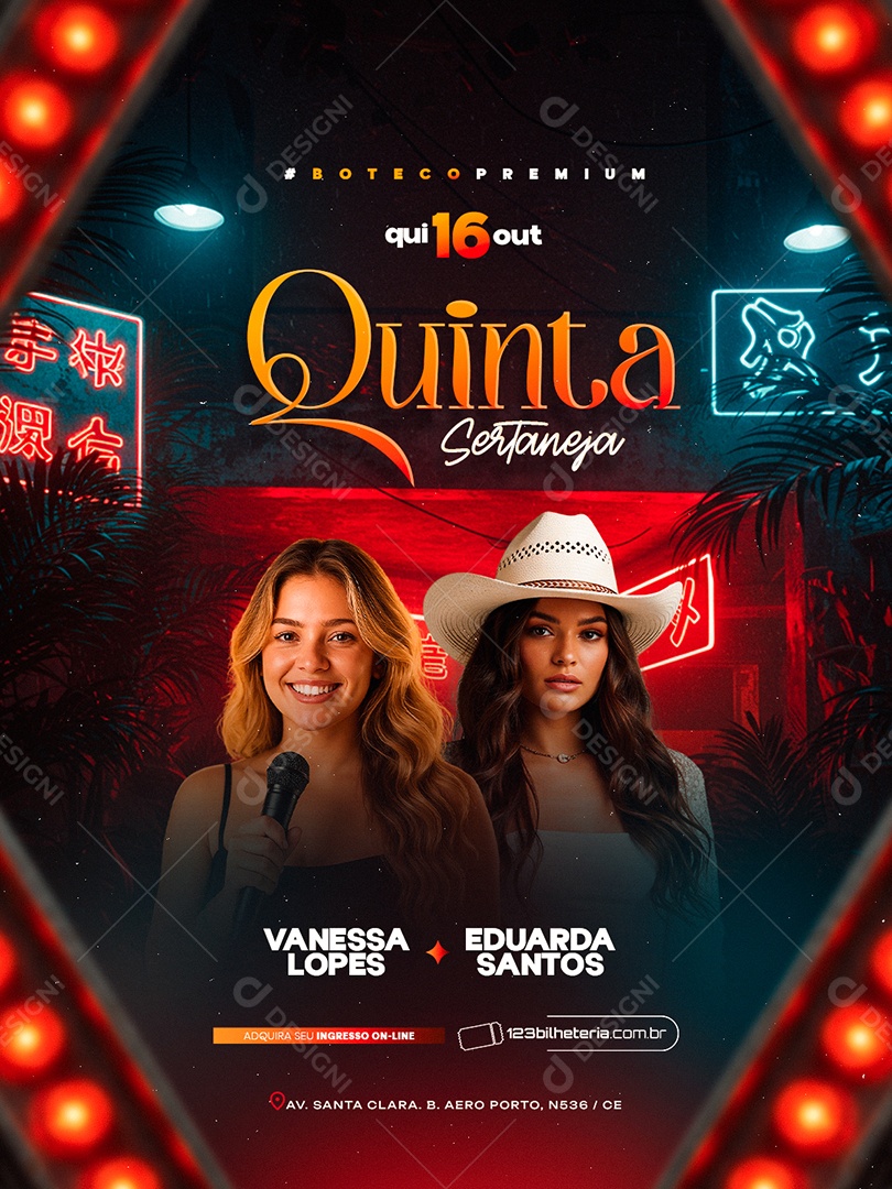 Flyer Quinta Sertaneja Boteco Premium Social Media PSD Editável