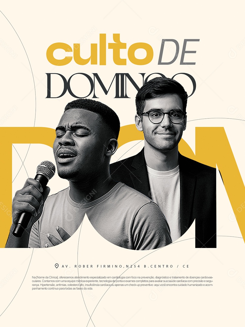 Flyer Gospel Culto de Domingo Social Media PSD Editável