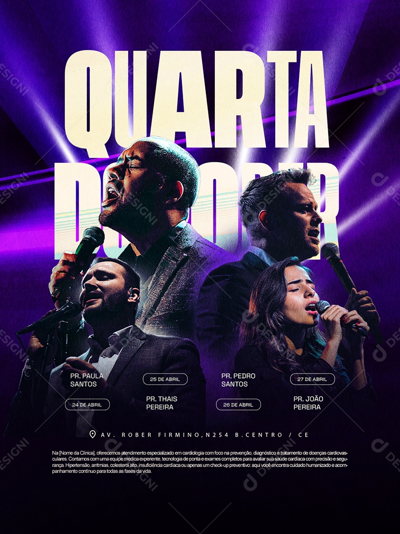 Flyer Gospel Culto Quarta Social Media PSD Editável