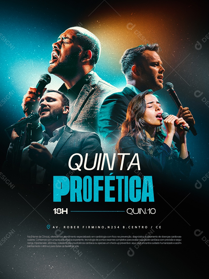Flyer Gospel Culto Quinta Profética Social Media PSD Editável