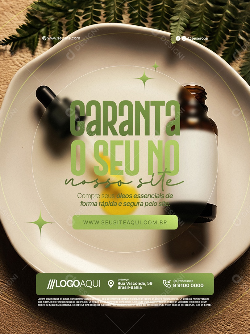 Óleos Essenciais Garanta o Seu No Nosso Site Social Media PSD Editável