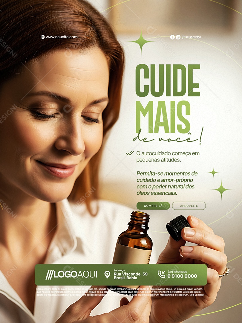 Óleos Essenciais Cuide Mais de Você Social Media PSD Editável