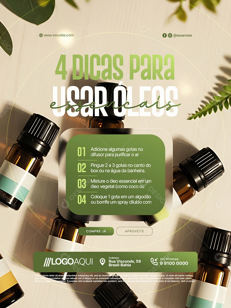 Quatro Dicas para Usar Óleos Essenciais Social Media PSD Editável