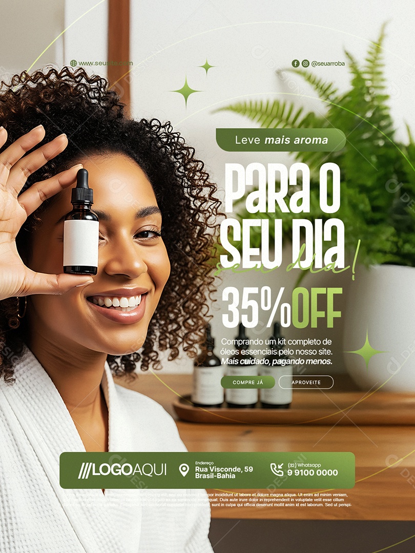 Óleos Essenciais Leve Mais Aroma para o Seu Dia Social Media PSD Editável