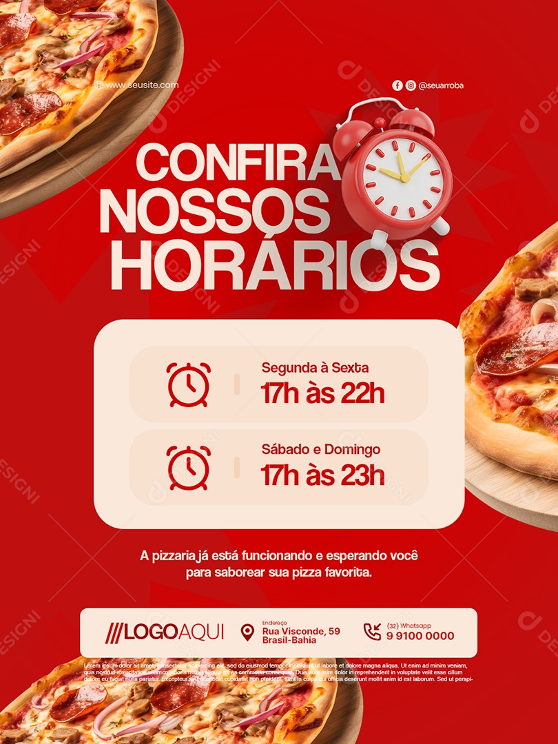 Pizzaria Confira Nossos Horários Social Media PSD Editável