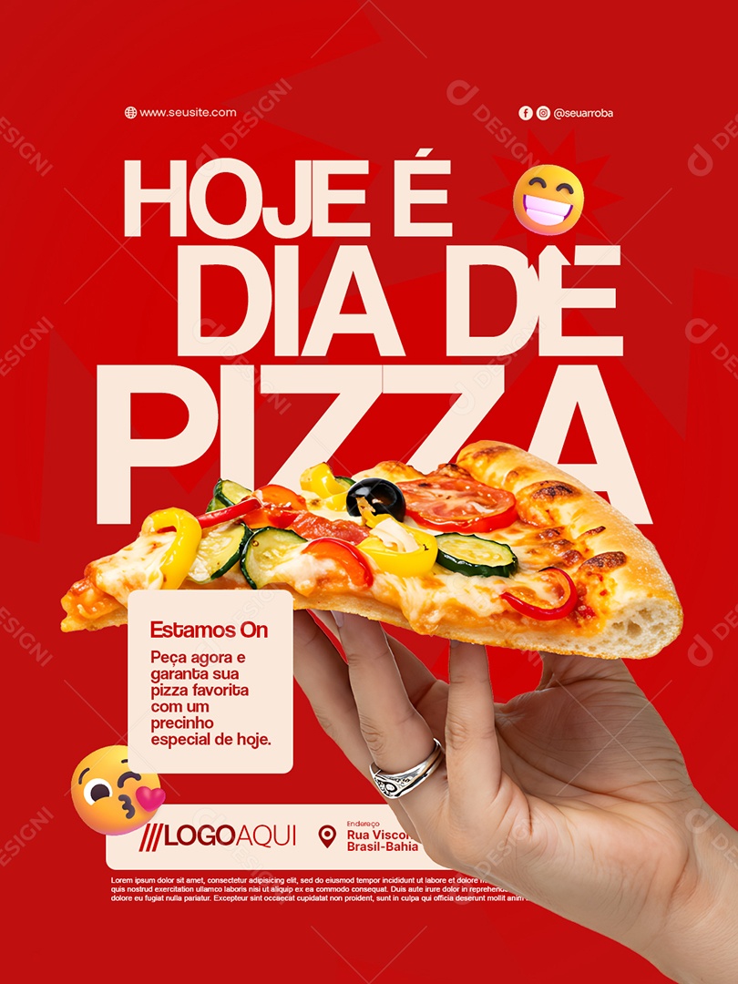 Pizzaria Hoje é Dia de Pizza Estamos On Social Media PSD Editável