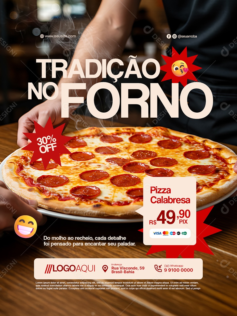 Pizzaria Tradição no Forno Pizza Calabresa Social Media PSD Editável