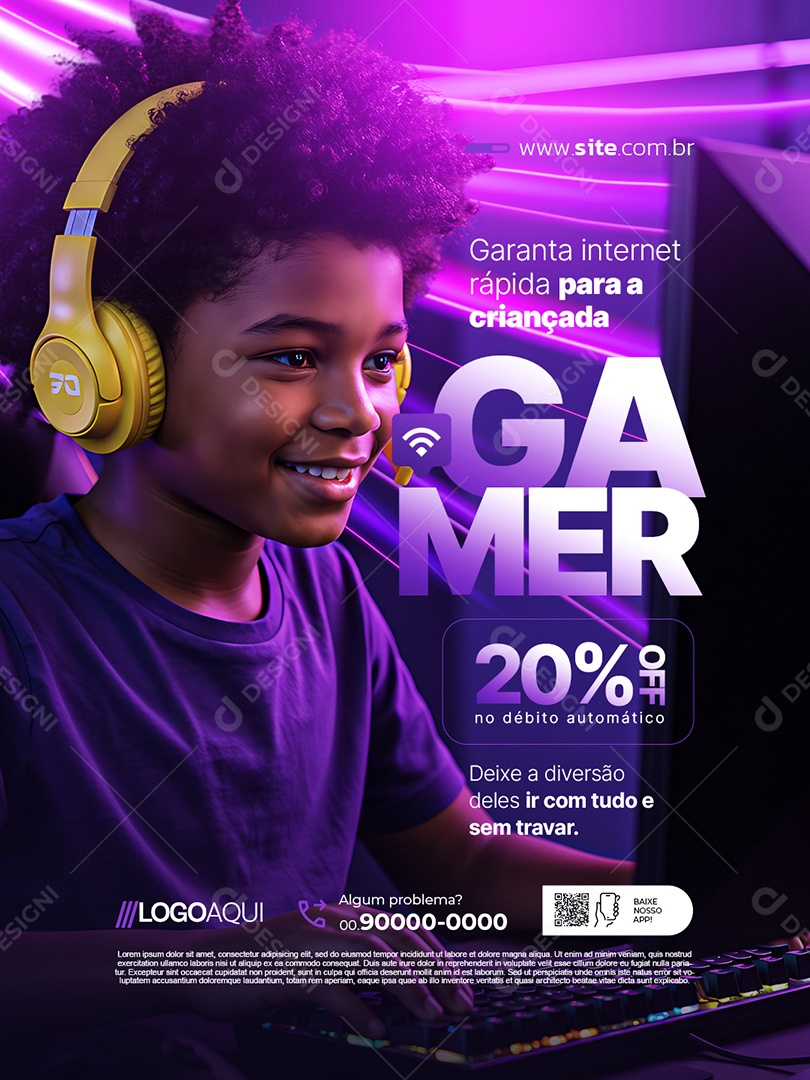 Provedor de Internet Garanta Internet Rápida para a Criançada Social Media PSD Editável