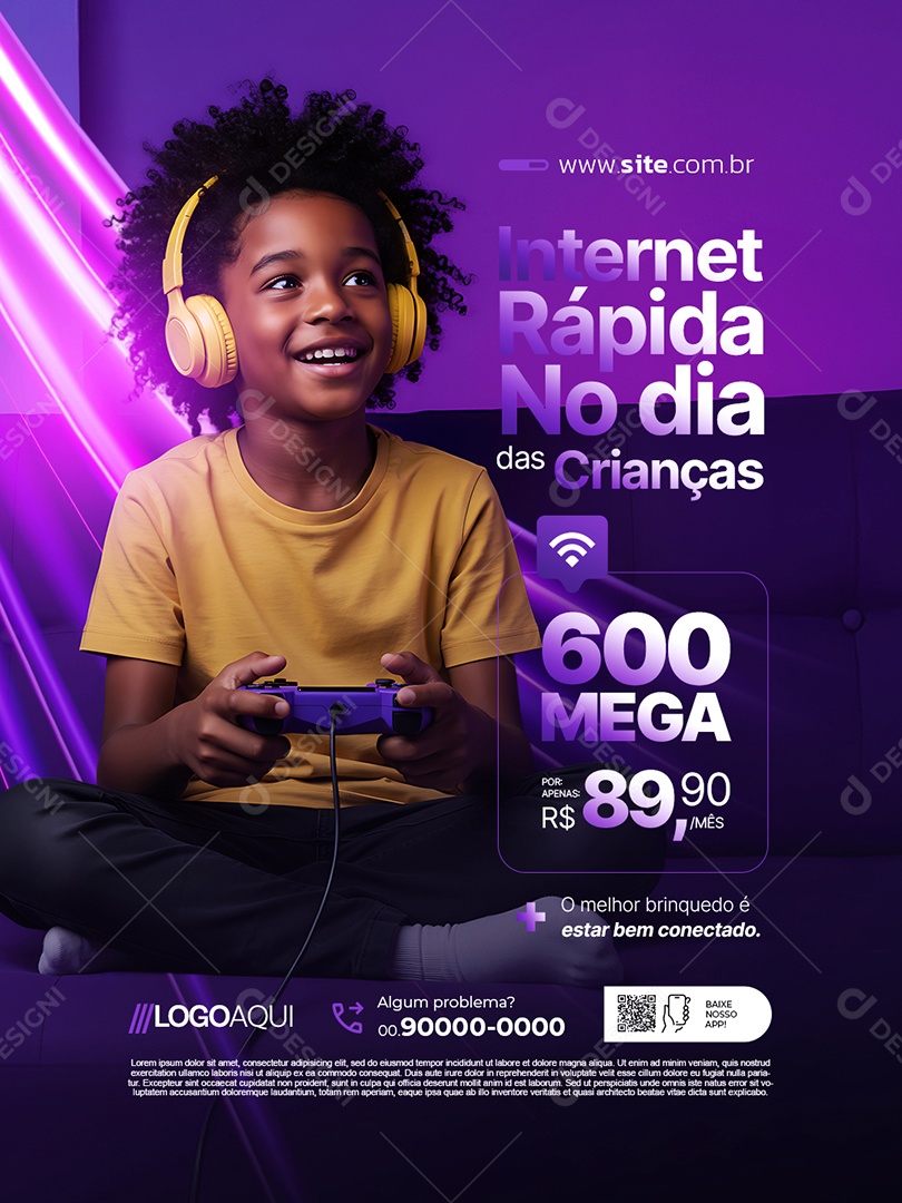 Provedor de Internet Rápida no Dia das Crianças Social Media PSD Editável