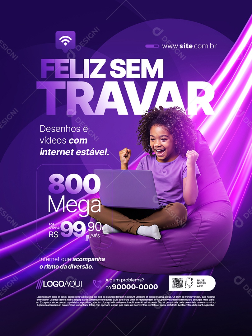 Provedor de Internet Feliz Sem Travar Social Media PSD Editável