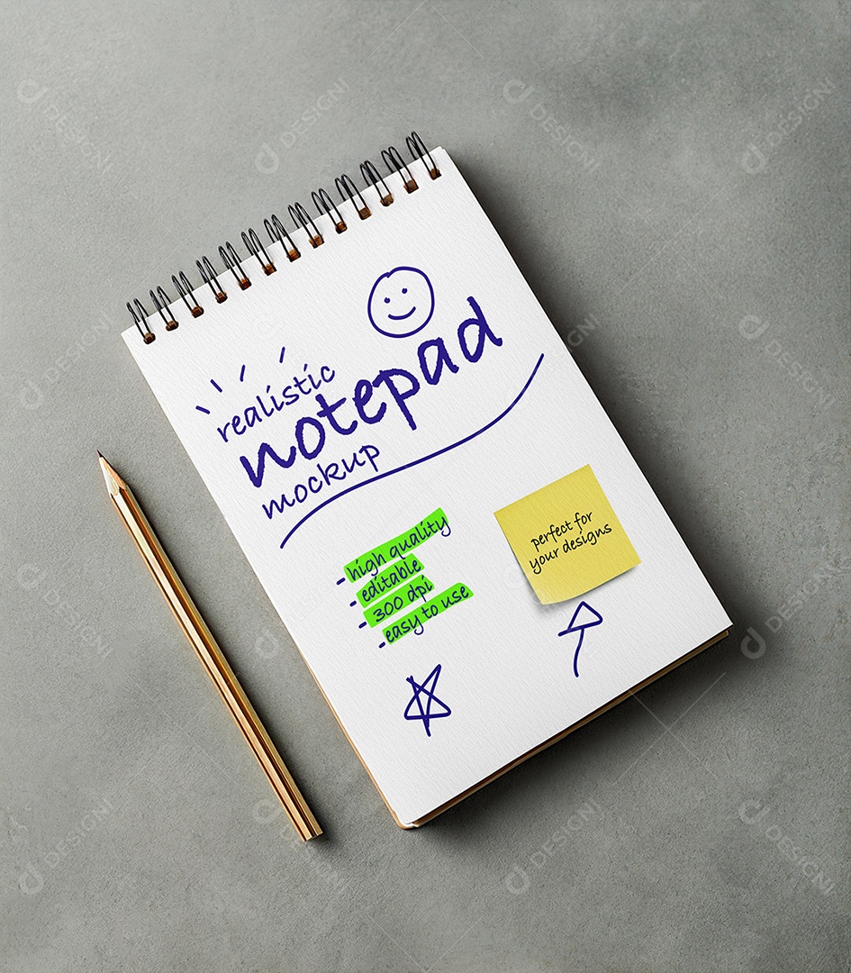 Bloco de Anotações Mockup PSD Editável
